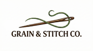 Logo of Grain & Stitch Co. featuring a needle and thread design on a white background.